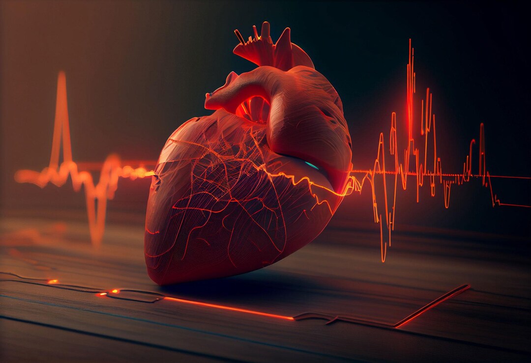 un corazón humano con líneas de luz